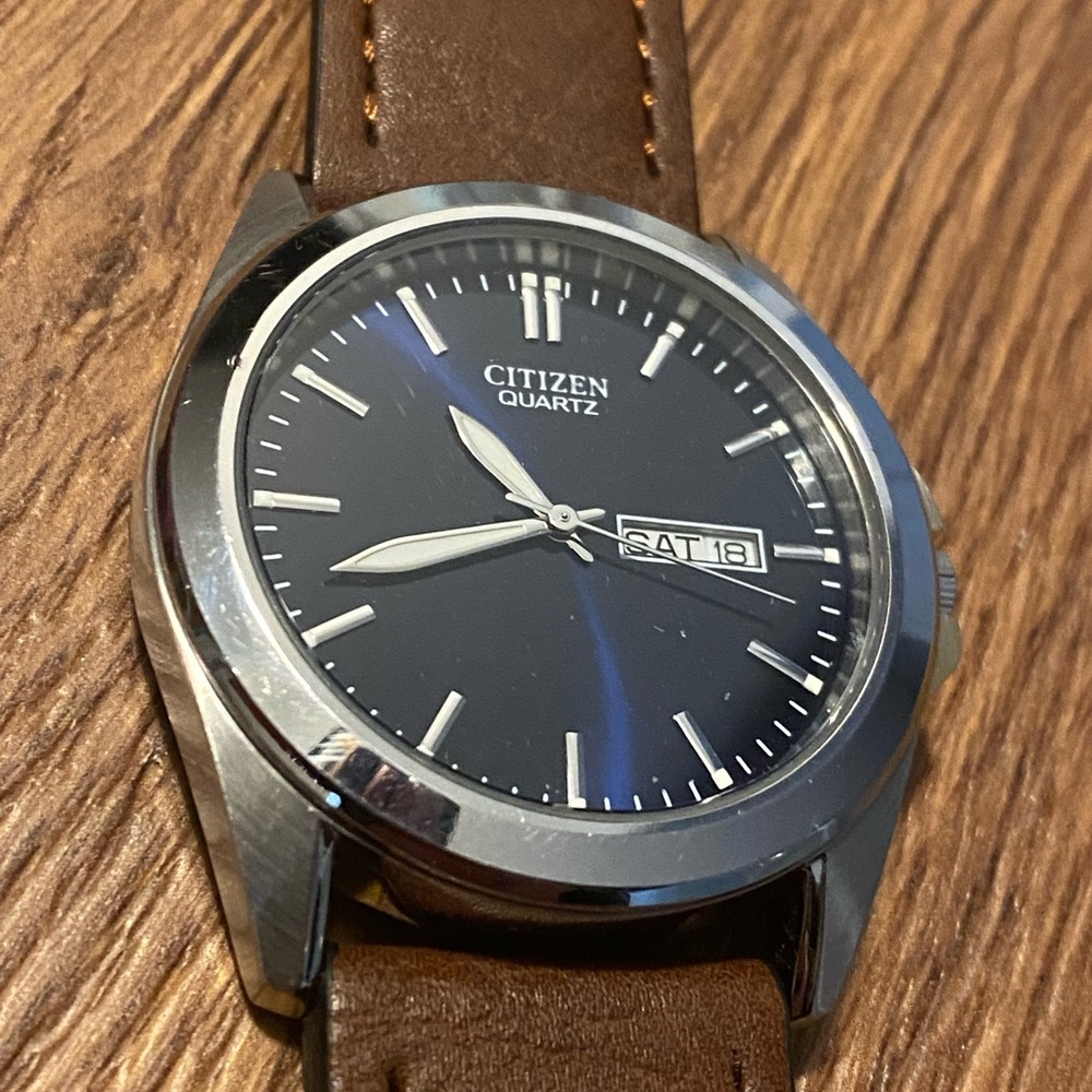 Citizen Black Dial Watch with Brown Leather Strap - Picture 3 of 3